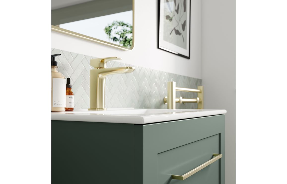 Maine 615mm Wall Hung 2 Drawer Basin Unit & Basin - Matt Reed Green - Image 3