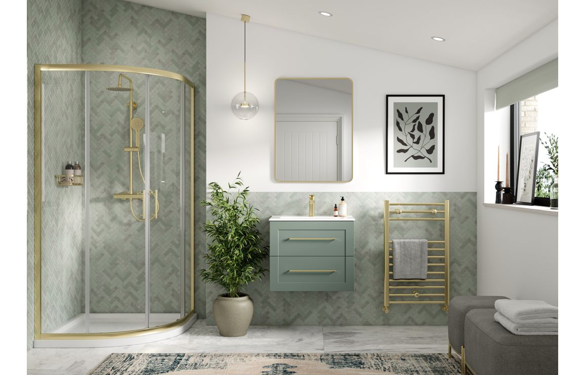 Maine 615mm Wall Hung 2 Drawer Basin Unit & Basin - Matt Reed Green - Image 2