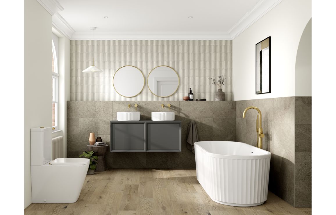Utah 810mm Wall Hung 2 Drawer Basin Unit & 1TH Thin Edge Basin - Matt Clay - Image 2