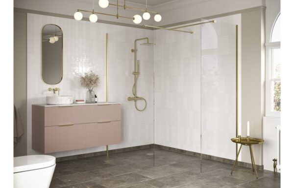 Luxe 500mm Wetroom Side Panel & Arm - Brushed Brass