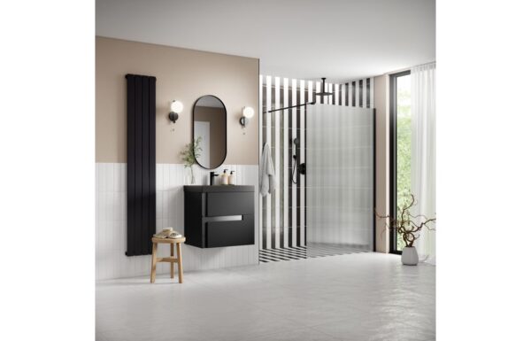 Luxe 1000mm Fluted Wetroom Panel & Support Arm - Black