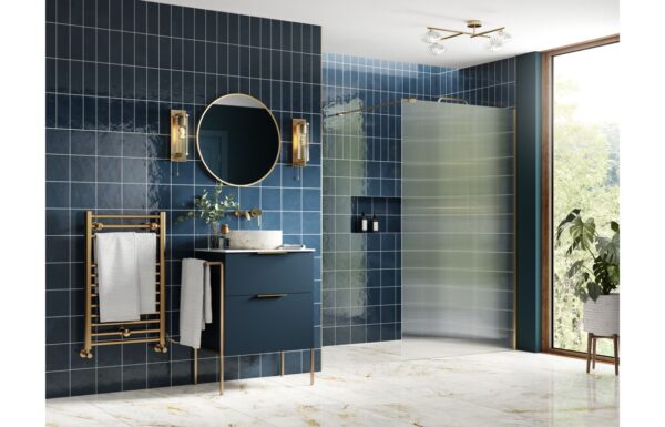 Luxe 1000mm Fluted Wetroom Panel & Support Bar - Brushed Brass