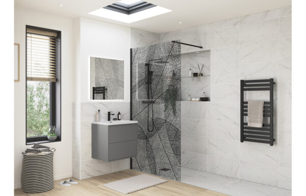Luxe 1200mm Leaf Design Wetroom Panel - Black
