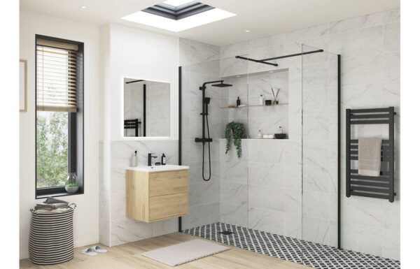Luxe 500mm Wetroom Side Panel & Arm - Black