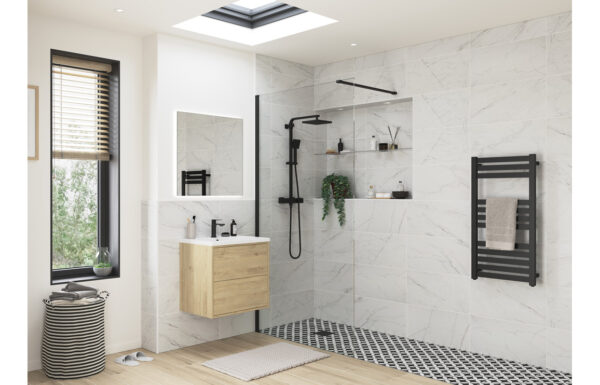 Luxe 1000mm Wetroom Panel & Support Bar - Black