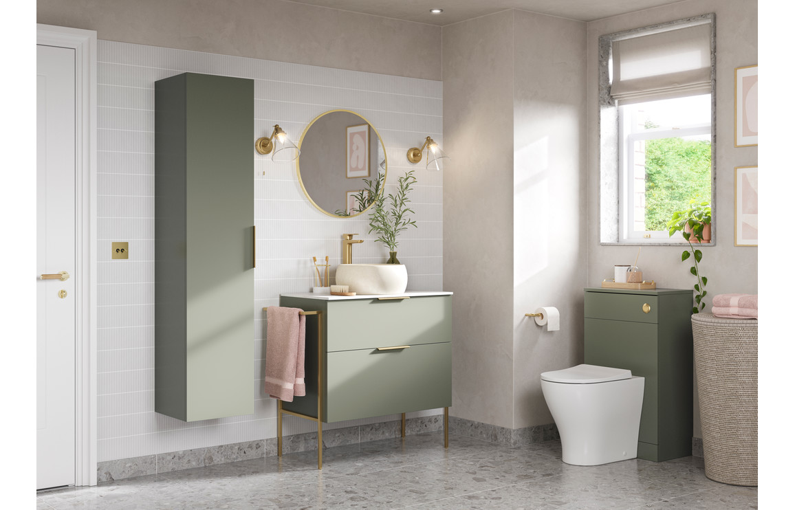 Oregon 1180mm Wall Hung 4 Drawer Basin Unit (No Top) - Matt Olive Green - Image 2