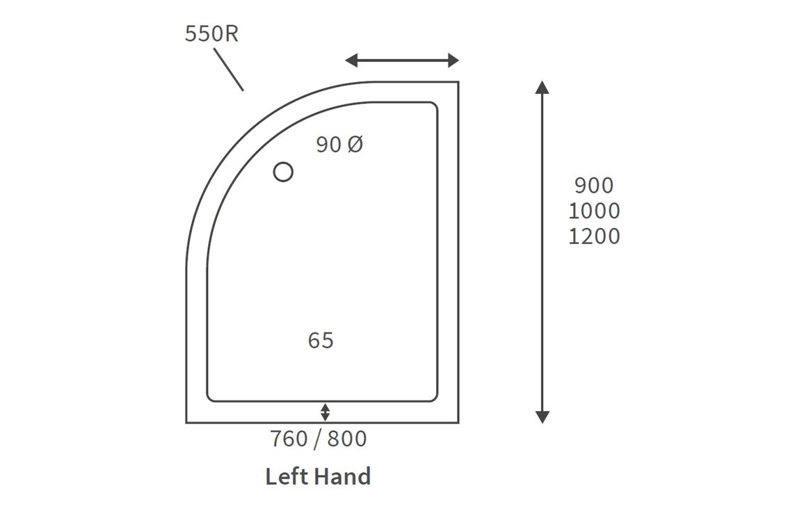 45mm Low Profile 1000x800mm Offset Quadrant Tray & Waste (LH) - White - Image 2