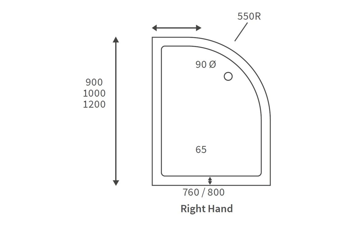 45mm Low Profile 1200x900mm Offset Quadrant Tray & Waste (RH) - White - Image 2
