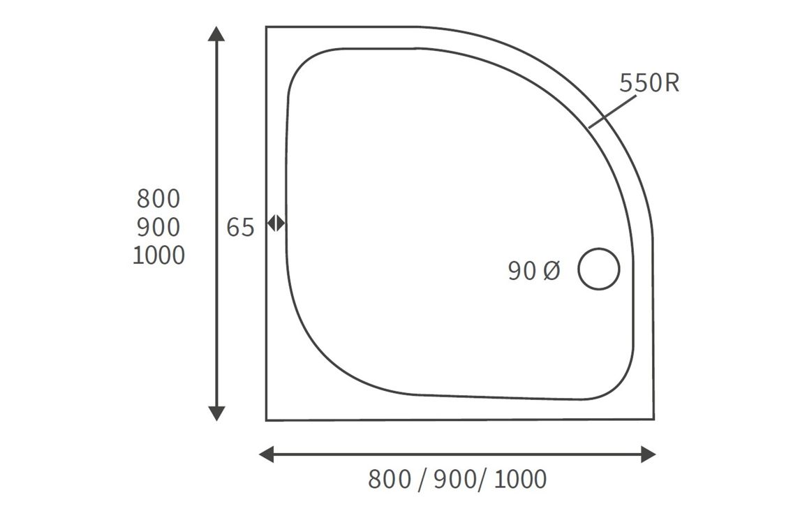45mm Low Profile 1000mm Quadrant Tray & Waste - White - Image 2