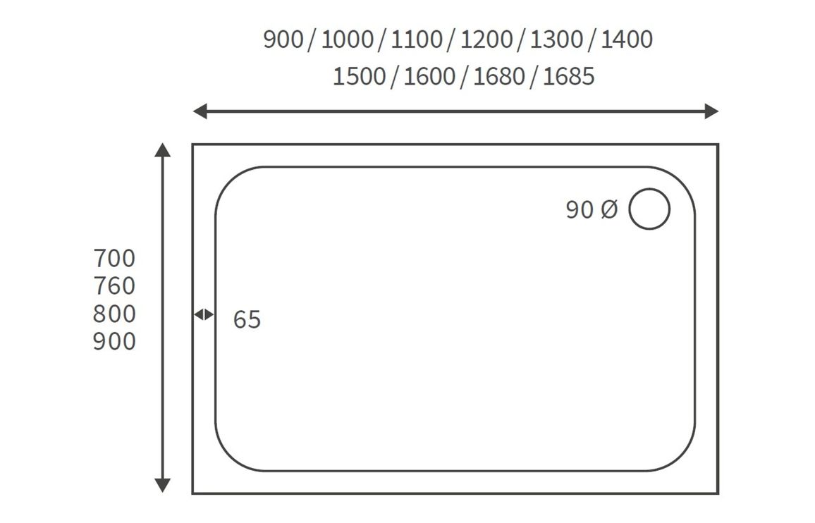 45mm Low Profile 900x760mm Rectangular Tray & Waste - White - Image 2