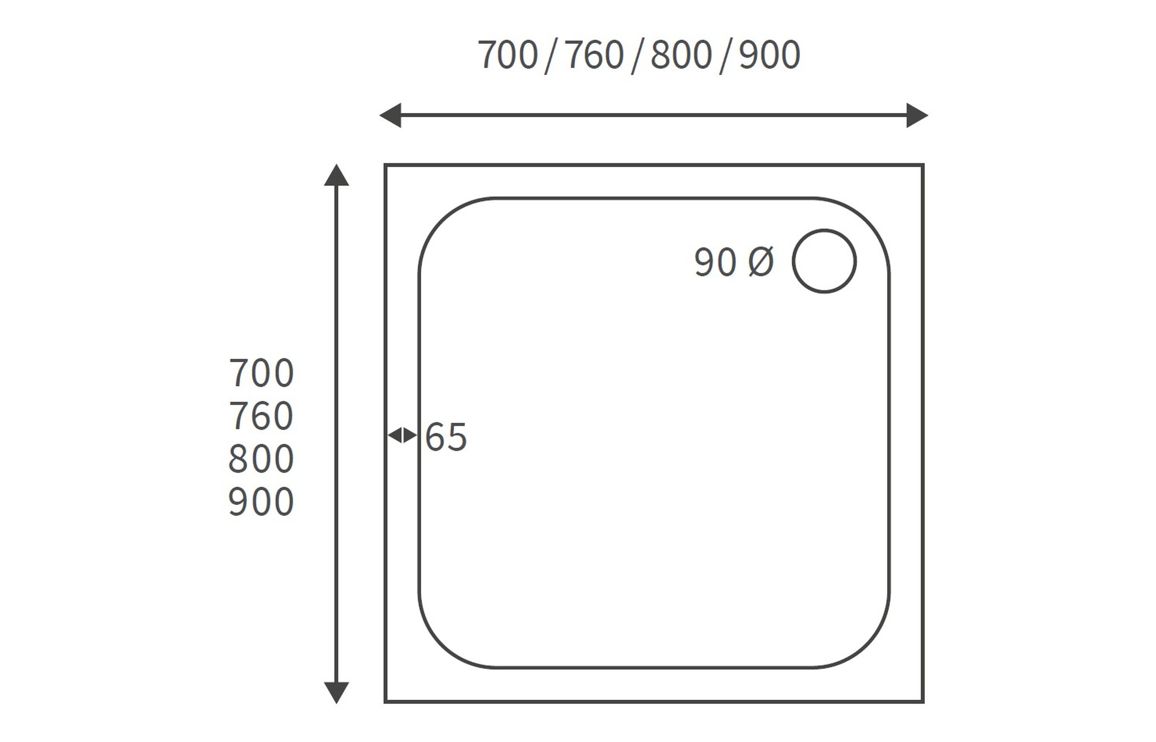 45mm Low Profile 900x900mm Square Tray & Waste - White - Image 2