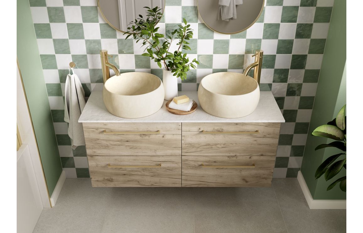 Iowa 1180mm Wall Hung 2 Drawer Basin Unit Run (No Top) - Oak - Image 4