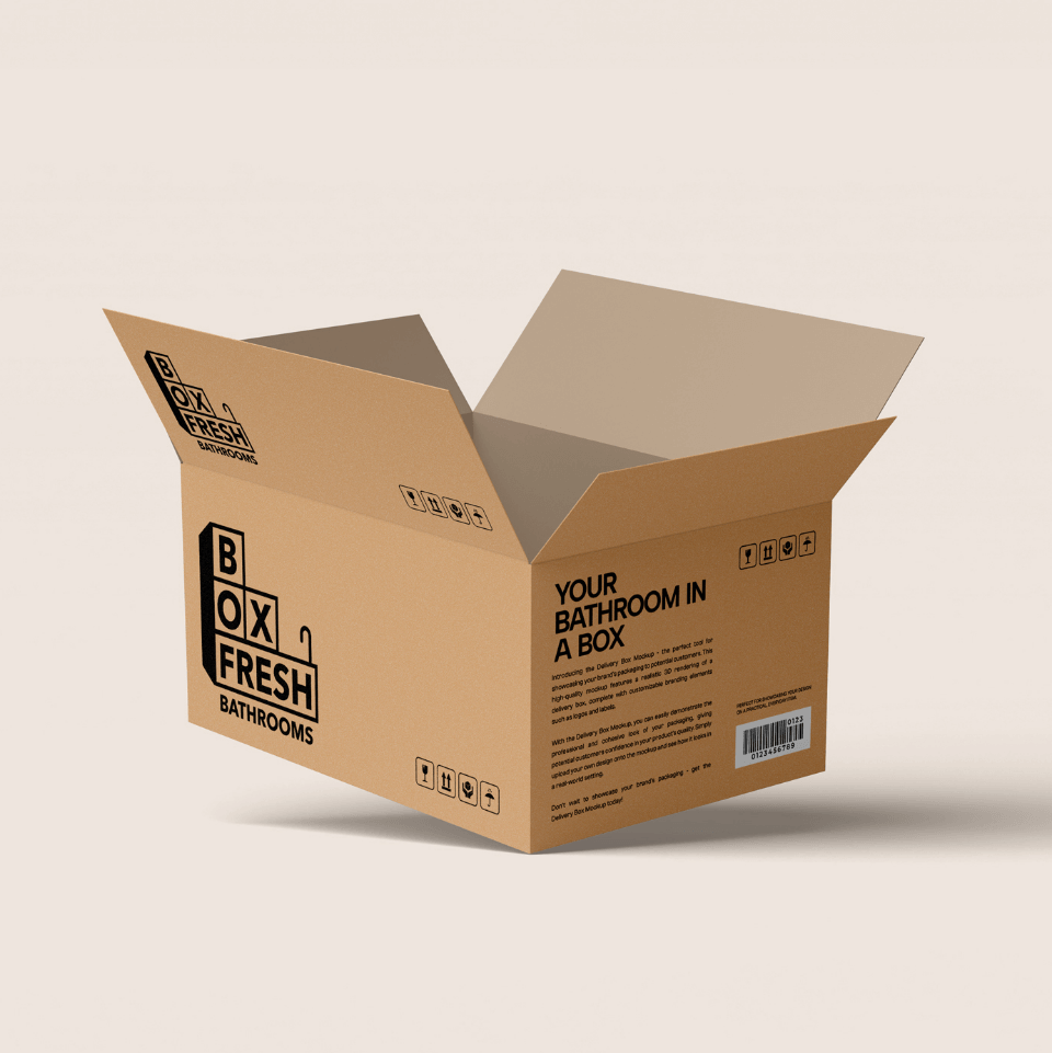 BoxFresh Bathrooms logo on the side of an open box