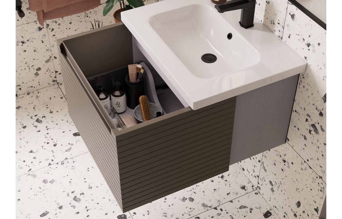 Wyoming 610mm Wall Hung 1 Drawer Basin Unit & Worktop - Matt Taupe - Image 4