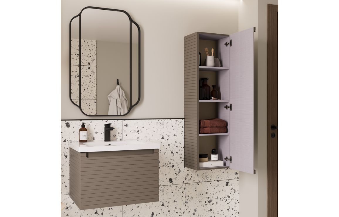 Wyoming 610mm Wall Hung 1 Drawer Basin Unit & Worktop - Matt Taupe - Image 3