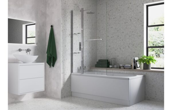 1000x1500mm Two Panel Folding Bath Screen (6mm) - Chrome