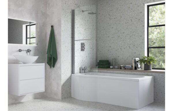 760x1500mm P Shape Bath Screen (6mm) - Chrome