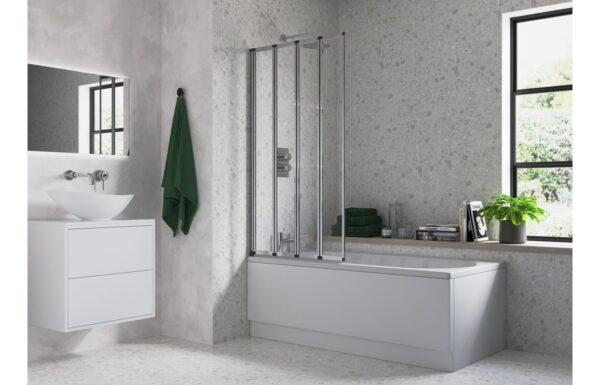 815x1400mm Framed Four Fold Bath Screen (6mm) - Chrome