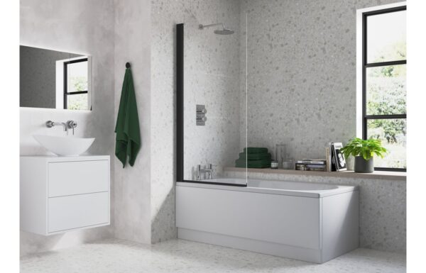800x1400mm Square Bath Screen (6mm) - Black