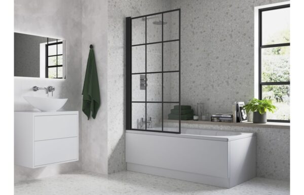 800x1500mm Single Straight Bath Screen (6mm) - Black Framed