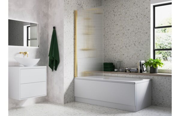Fluted 800x1500mm Single Straight Bath Screen (5mm) - Brushed Brass
