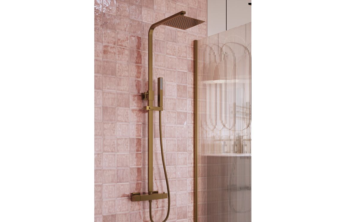 Sagittarius Square Thermostatic Bar Mixer w/Riser Kit - Brushed Bronze - Image 2