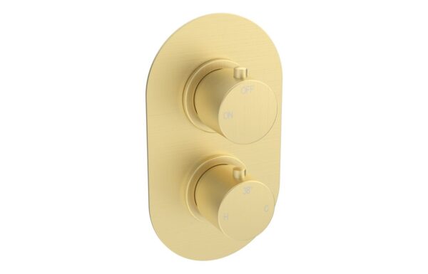 Aquila Thermostatic Single Outlet Twin Shower Valve - Brushed Brass