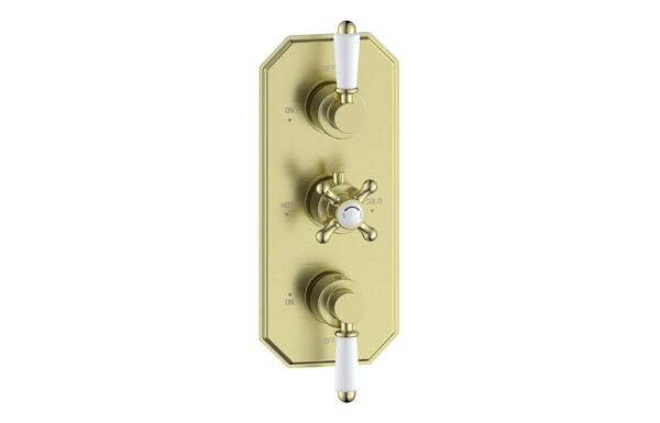 Atlas Traditional Lever Thermostatic Two Outlet Shower Valve - Brushed Brass