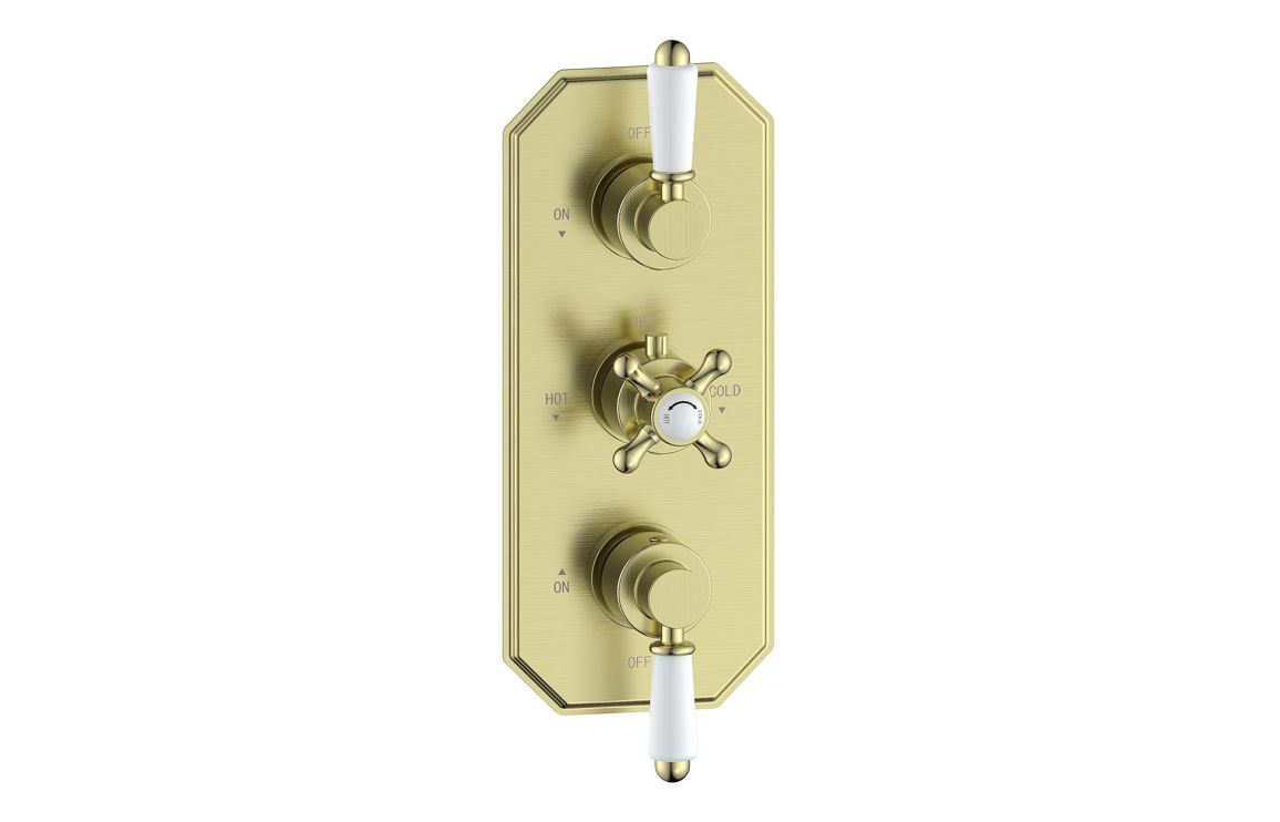 Atlas Traditional Lever Thermostatic Two Outlet Shower Valve - Brushed Brass