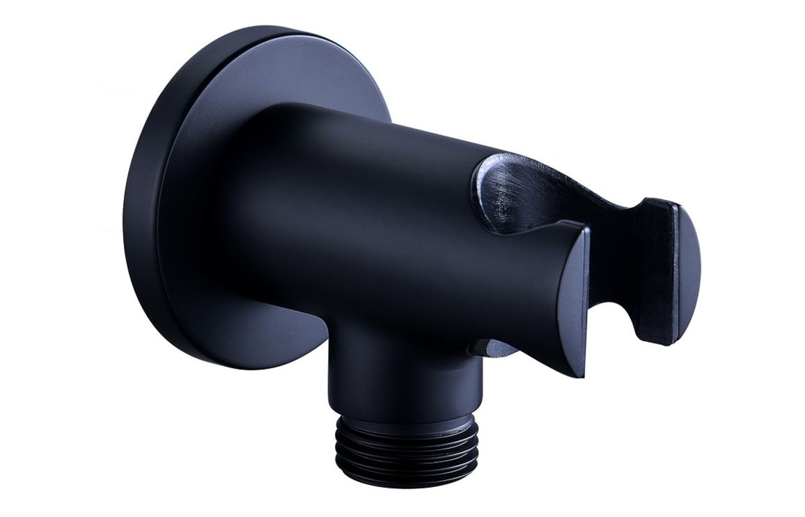 Aquila Round Handset Wall Bracket with Wall Outlet - Matt Black