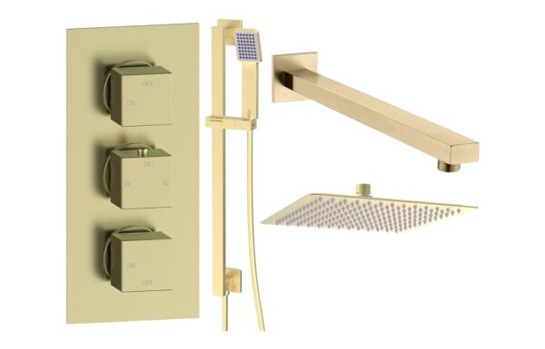 Sagittarius Square Shower Valve & Kit Pack 3 - Brushed Brass