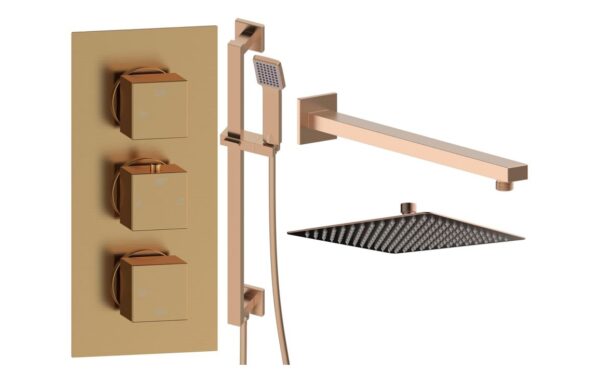 Sagittarius Square Shower Valve & Kit Pack 3 - Brushed Bronze