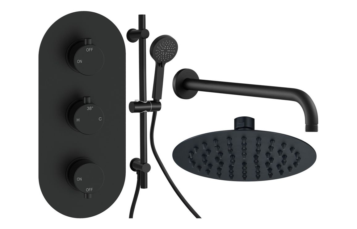 Aquila Round Shower Valve & Kit Pack 3 - Matt Black