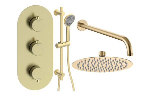 Aquila Round Shower Valve & Kit Pack 3 - Brushed Brass