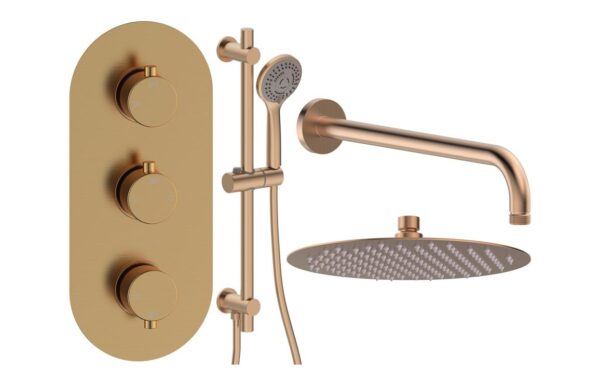 Aquila Round Shower Valve & Kit Pack 3 - Brushed Bronze