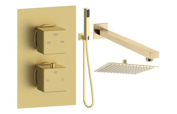 Sagittarius Square Shower Valve & Kit Pack 4 - Brushed Brass