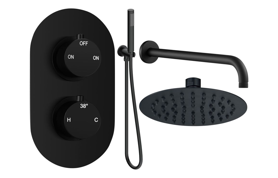 Aquila Round Shower Valve & Kit Pack 4 - Matt Black