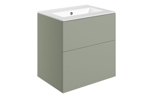 Oregon 610mm Wall Hung 2 Drawer Basin Unit & 0TH Basin - Matt Olive Green