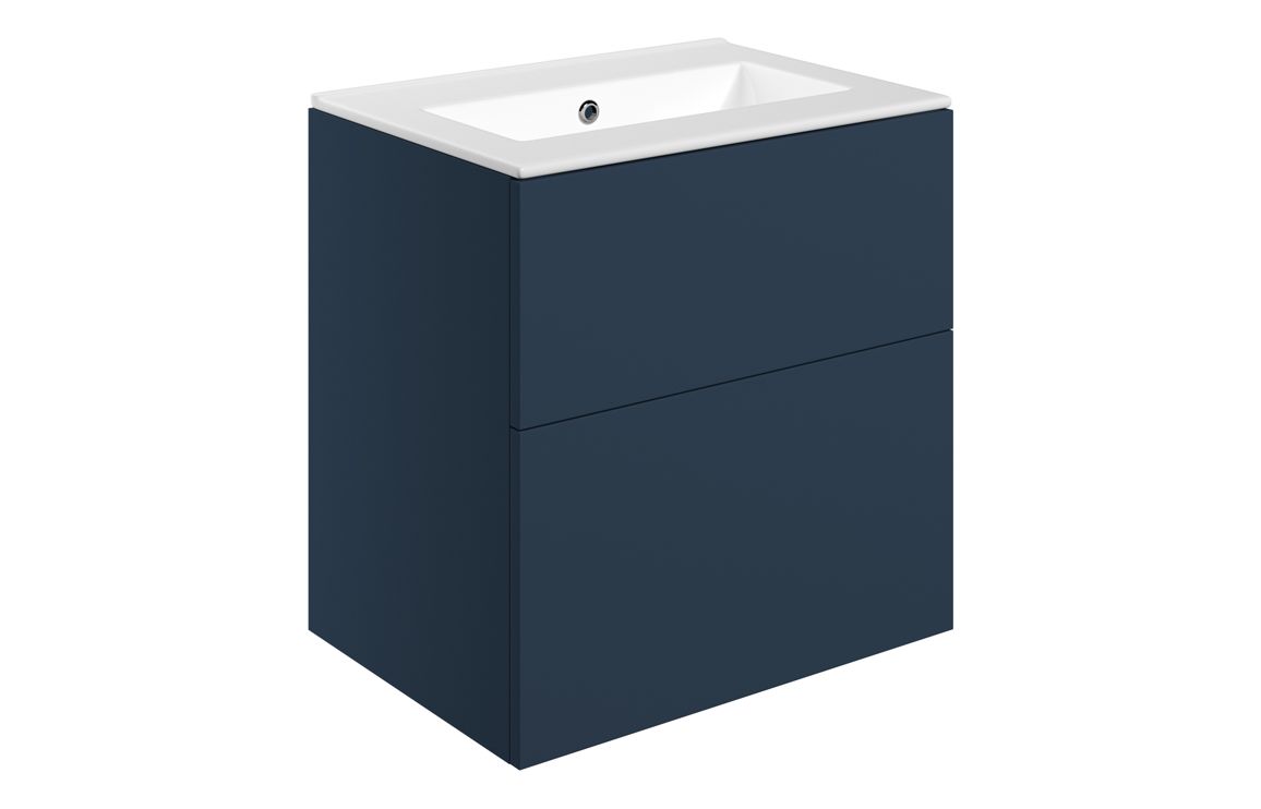 Oregon 610mm Wall Hung 2 Drawer Basin Unit & 0TH Basin - Matt Deep Blue