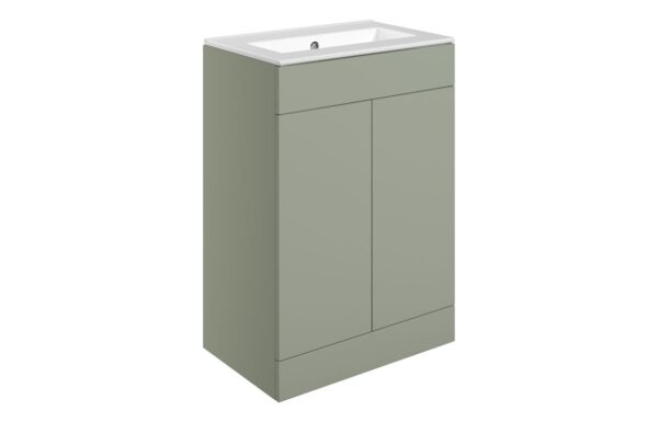 Oregon 610mm Floor Standing 2 Door Basin Unit & 0TH Basin - Matt Olive Green