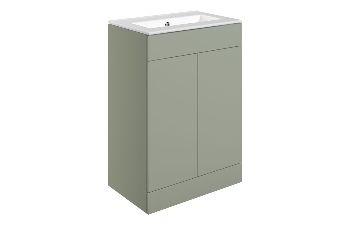 Oregon 610mm Floor Standing 2 Door Basin Unit & 0TH Basin - Matt Olive Green