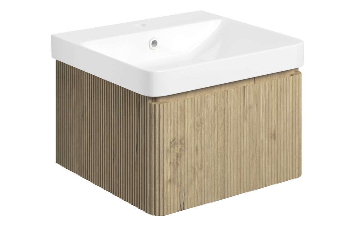 Nebraska 500mm Wall Hung 1 Drawer Basin Unit & Basin - Textured Oak