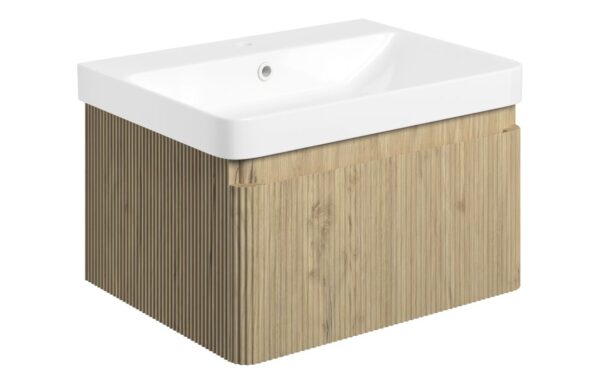 Nebraska 605mm Wall Hung 1 Drawer Basin Unit & Basin - Textured Oak