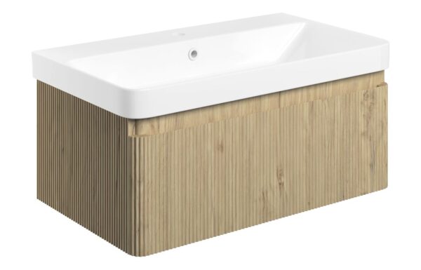 Nebraska 805mm Wall Hung 1 Drawer Basin Unit & Basin - Textured Oak
