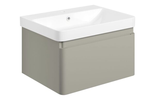 Kansas 605mm Wall Hung 1 Drawer Basin Unit & Basin - Matt Latte