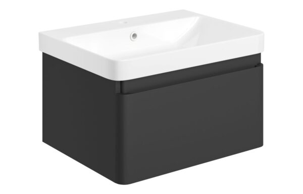 Kansas 605mm Wall Hung 1 Drawer Basin Unit & Basin - Matt Black