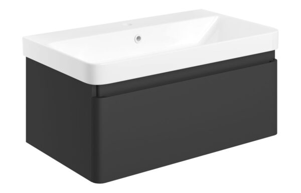 Kansas 805mm Wall Hung 1 Drawer Basin Unit & Basin - Matt Black