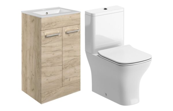 Iowa 510mm Floor Standing Unit & Close Coupled WC Pack - Oak
