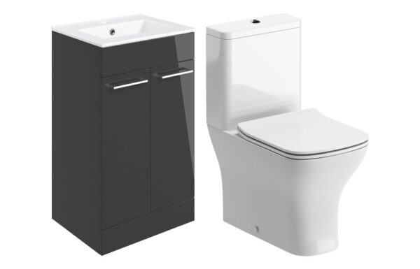 Iowa 510mm Floor Standing Unit & Close Coupled WC Pack - Anthracite Gloss
