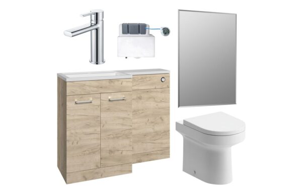 Vermont 1000mm Furniture & BTW WC Pack - Oak (LH)